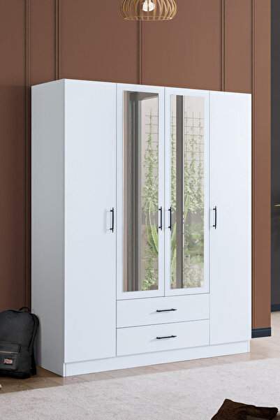 Setay Gardırop, Blesk Hera 4 Kapaklı, Aynalı Çekmeceli Dolap