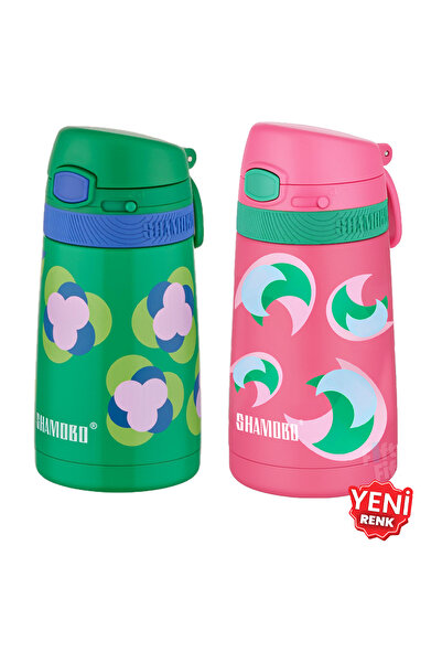 Shamobo طقم من 2 ترمس فولاذي مع شفاطة 350 مل - عزل حراري لمدة 6 ساعات-