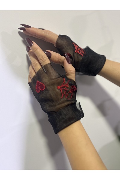 VENÜS MODA by Pınar Halloween Halloween Black Gauze Gloves Embroidered Costume Combination Standard Size Gauze Gloves
