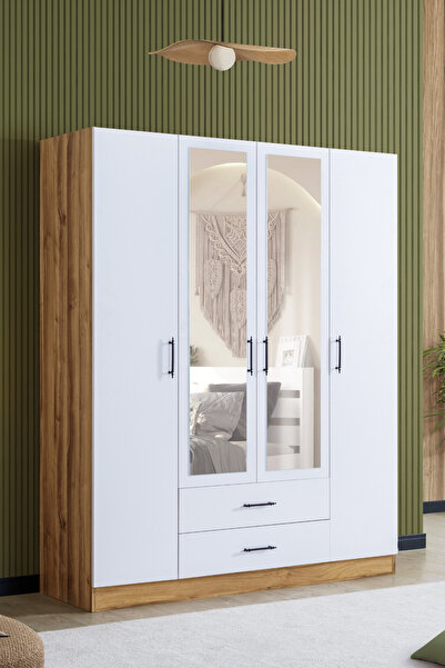 Setay Gardırop, Blesk Oya 4 Kapaklı, Aynalı Çekmeceli Dolap