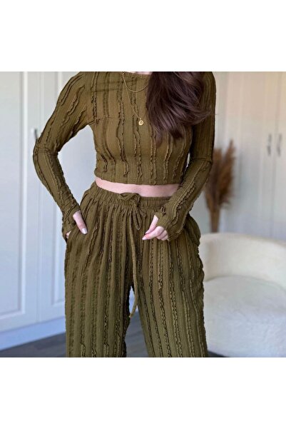 ARK MAĞAZALARI Firfirli Long Sleeve Finger-Through Crop Set