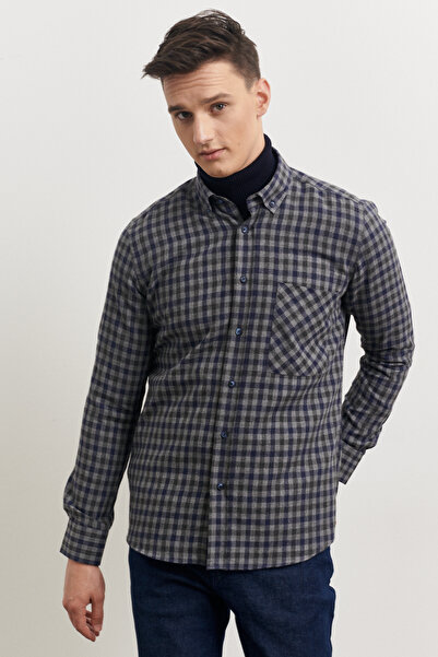 AC&Co / Altınyıldız Classics Gray-Navy Blue Slim Fit Lumberjack Shirt
