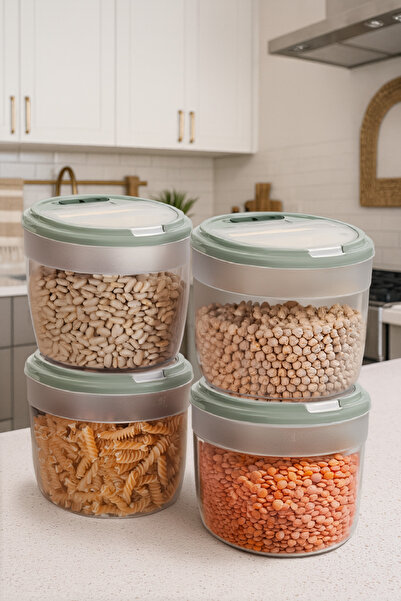 Kitchen Life 4'lü Büyük Boy Kilit Kapaklı Un Bakliyat Saklama Kabı - Saklama Seti (8 Litre)