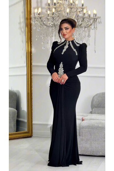 Zena Fashion Hakim Yaka Taş Detaylı Özel Koleksiyon Abiye