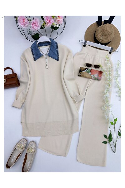 YEDİLALE Denim Collar Half-Zip Knitwear Double Suit