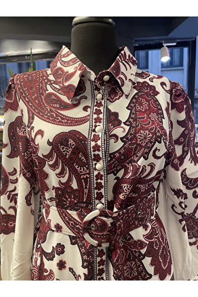 Jennyfer Women's Atlas Fabric Floral Printed Patterned Belted Design Long Dress