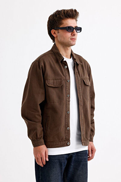 Denim Republic Men's Brown Denim Jacket Regular Fit