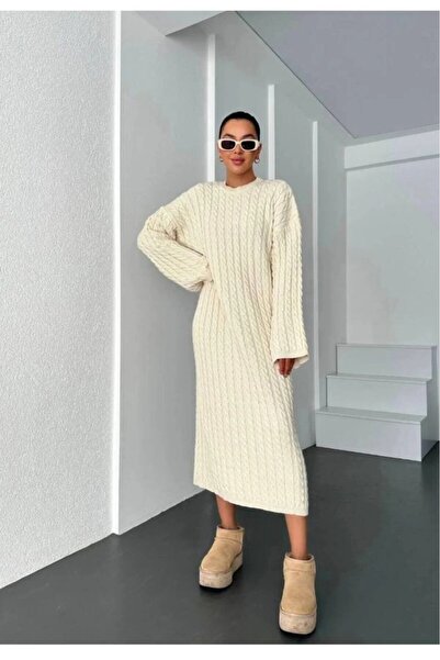 Cemre Life Γυναικείο πλεκτό φόρεμα άνετης εφαρμογής – Χειμερινό μοντέλο oversize