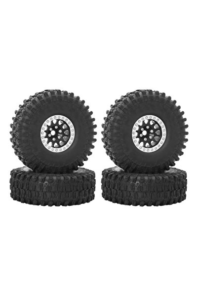 Choice 4pcs black Silver Metal 1.9 Beadlock Wheel Rim Tires Set for 1/10 RC Crawler Car Axial SCX10 III AXI