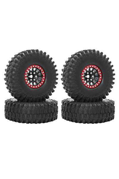 Choice 4pcs black Red Metal 1.9 Beadlock Wheel Rim Tires Set for 1/10 RC Crawler Car Axial SCX10 III AXI030