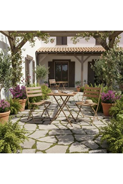 Family Ship Outdoor Set - Table with 2 Folding Chairs - Dark Beige