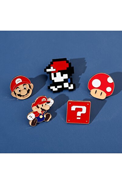 Miniso 5pcs 5pcs Super Mario Brooch Party Favors Various Shapes Cartoon Character Metal Badges Clothes Bag