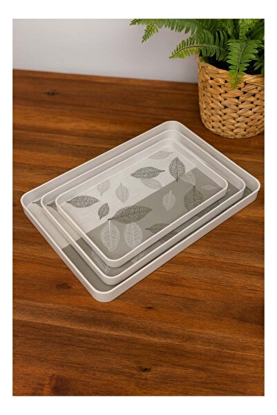SUPPLIER Set of 3 Rectangular Serving Trays with Leaf Design | Stylish Decorative Kitchen Trays