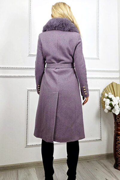 FashionForYou MABELL coat, with ripstop texture, drawstring and detachable collar, PURPLE