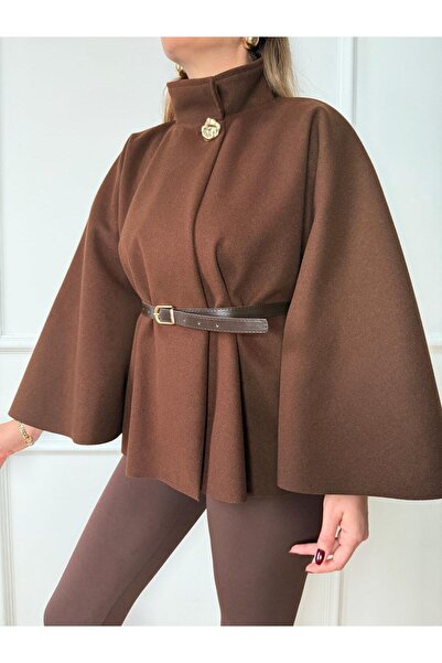 Size Özgü Кафеено пончо с златни копчета