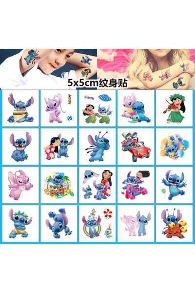 BANDAI 20 قطعة من ملصقات الوشم المؤقت ليلو ستيتش، رسوم متحركة لطيفة للأطفال، ...