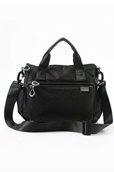 Paul Brand Water Resistant Crinkle Fabric Multi-Pocket Sport Model Black Women's Crossbody Shoulder and Hand Bag with Column Strap
