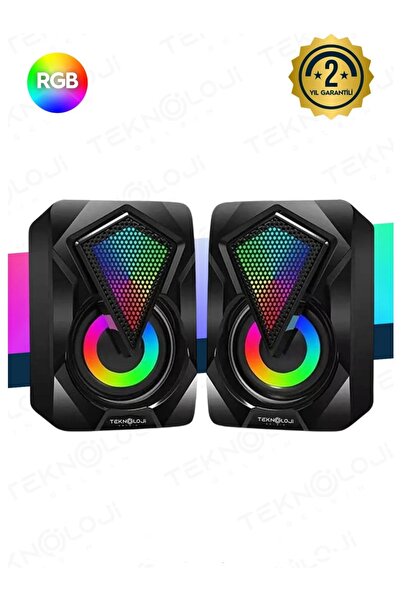 BY A.D.M Bilgisayar Hoparlörü Led Işıklı Rgb Laptop Pc Uyumlu 1+1 Speaker