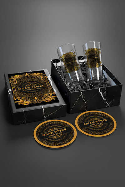 hediyemen Rakı Severlere Özel Kutulu İsim Yazılı Rakı Bardağı ve Altlık Seti