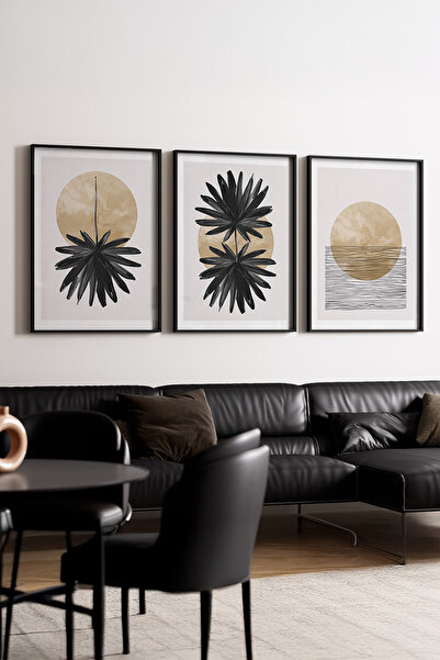 huhuli Tablou minimalist din 3 piese cu ramă neagră din lemn Huhu210