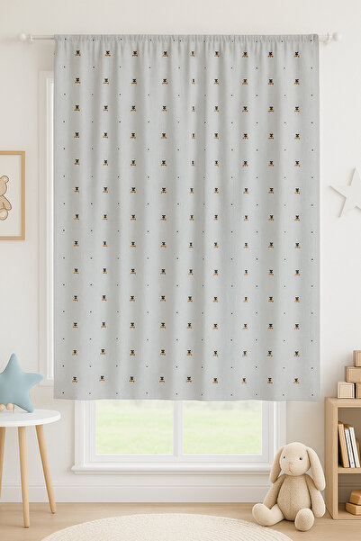 Premier Home Children's Lined Background Curtain Bee Patterned Gray V3 130X135