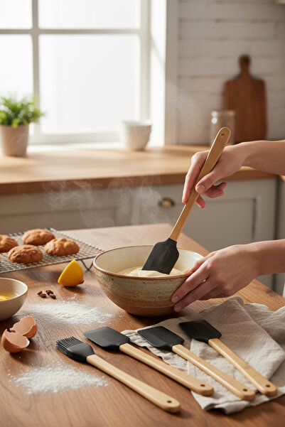 zezedesing 5-Piece Silicone Bamboo Handle Spatula Set (Black)