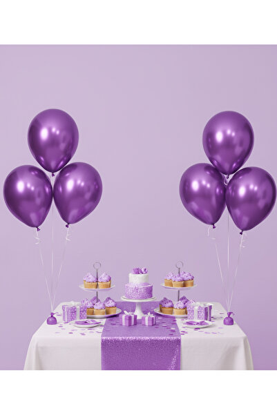 Cansüs 15-Piece 12-Inch Chrome Balloon Set Purple - Metallic Shiny Party and Decor Balloons