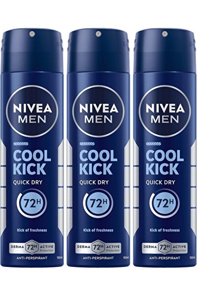 NIVEA MEN Deodorant Spray, provides 48 hours of protection, Cool Kick scent Refreshing, 3 x 150 ml,