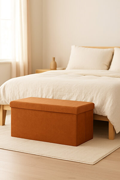 Maria Home Orange Foldable Storage Ottoman Bench 76×38×38 cm – Stylish Fabric Seat with Hidden Storage Box