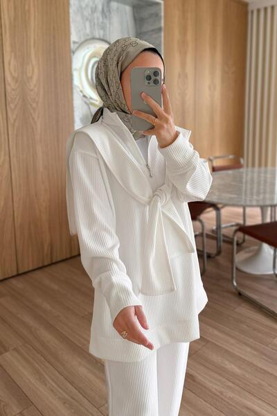 Ka Hijab Σετ 3 τεμαχίων με κασκόλ ώμου - Λευκό