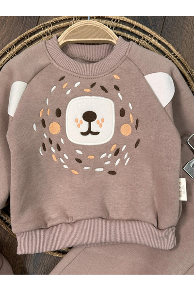 BİSCOİ Babybiscoi Panduflu Bear Head Embroidered Three Thread Baby Set