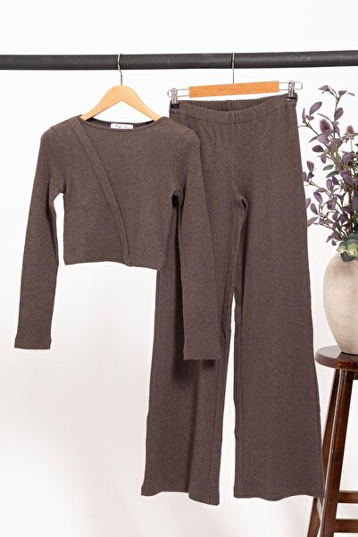 FOR YOU MODA Ottoman Fabric Long Bottom Top Set – Brown |   Stylish Ottoman Fabric