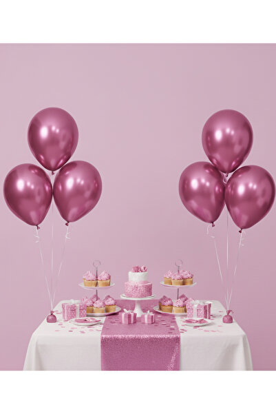Cansüs 15-Piece 12-Inch Chrome Balloon Set Pink - Metallic Shiny Party and Decor Balloons