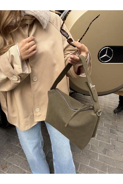 Tina İstanbul Kilit Askılı Nubuk El ve Omuz Çantası Haki