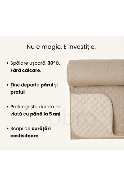 OBRO Reversible Quilted Bedspread 220x240 cm – Double-Sided, Washable, Elegant Beige Throw for Bed & Sofa