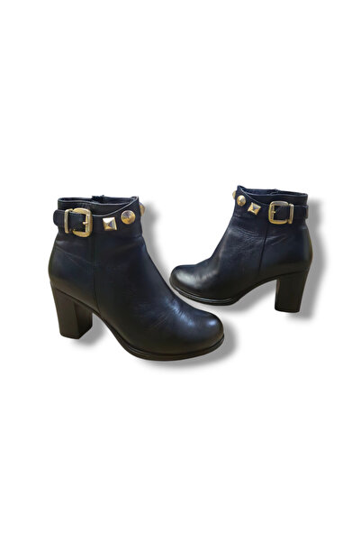 BARONES SHOES Black Women's Boots with Buckle, Zimbali, Thick Heels