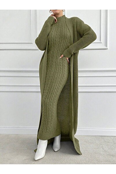ÖZKURTOĞLU COLLECTİON Σετ φόρεμα πουλόβερ με μακριά ζακέτα 2 τεμαχίων, κομψό ...