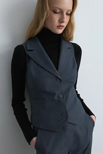 Gusto Bele Oturan Kumaş Yelek - Lacivert