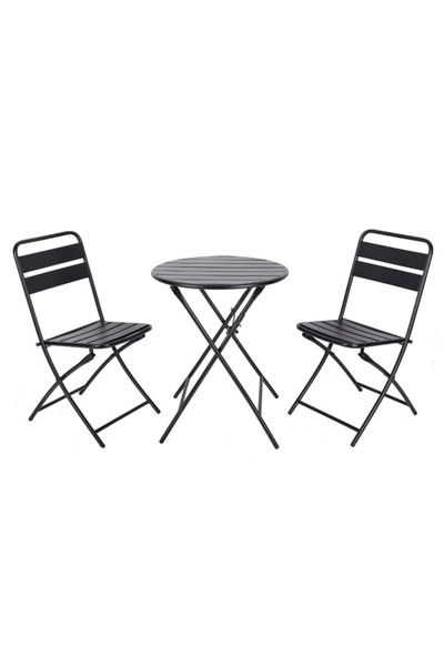 Family Ship Round Table Set with 2 Folding Metal Chairs - Black 569