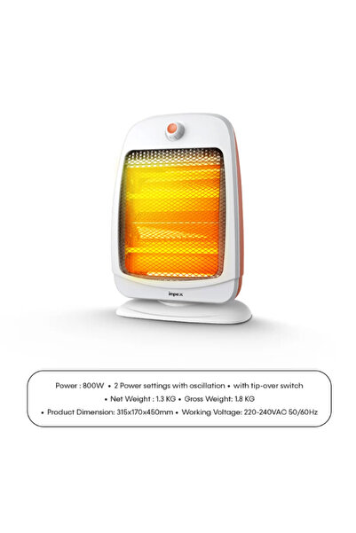 İMPEX Electric Heater,800W Portable Quartz Tube Heater,2 Power Settings 2year warranty