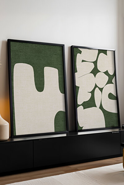 huhuli Ahşap Siyah Çerçeveli Soyut 2’li Tablo Huhu202