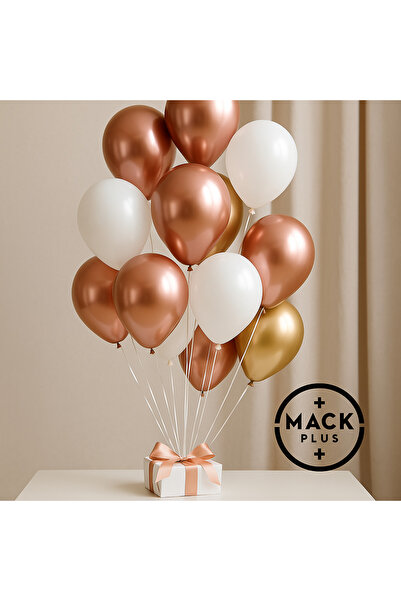 MACK PLUS 10’lu 12 İnç Rose Gold Krom & Metalik Beyaz Balon Seti – Helyum Uyu...