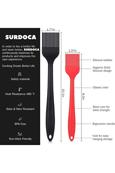 SURDOCA Silicone Pastry Brush Set - 8.2 Inch & 10.1 Inch, BPA-Free, Food-Safe Silicone Brushes, Heat