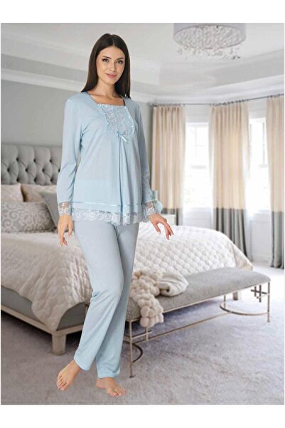 Lohusa Homewear Set de pijamale de maternitate din bumbac cu dantelă, design ...