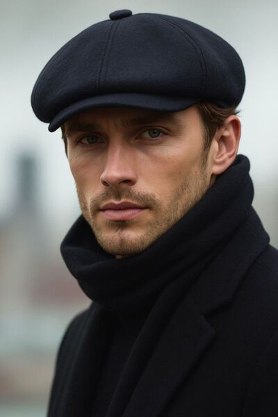 sf collection Erkek Siyah Kasket Şapka – Peaky Blinders Beckham Model Şık Klasik Düz Kasket