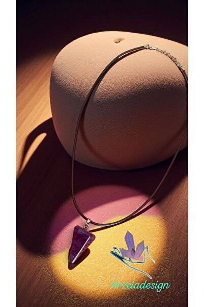 arzela Doğal Taş AMETİST Çelik Zincir Kolye