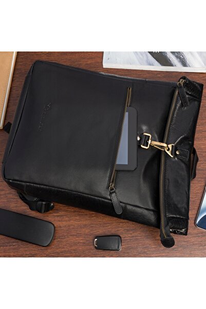 Other Leather backpack for a 15.6 laptop, large A4 business, roomy, black, Beltimore