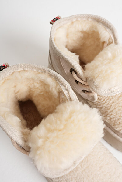 TRENDELLA Γυναικείες μπότες Loana Shearling Beige Χειμερινές με χοντρή σόλα