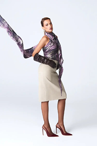 Gusto Anka Collection Halter Neck Blouse with Scarf - Plum