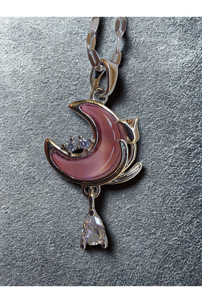 TWOGAN قلادة هلال القمر – لون فضي وردي لامع، قلادة فولاذية مرصعة بحجر الزركون...
